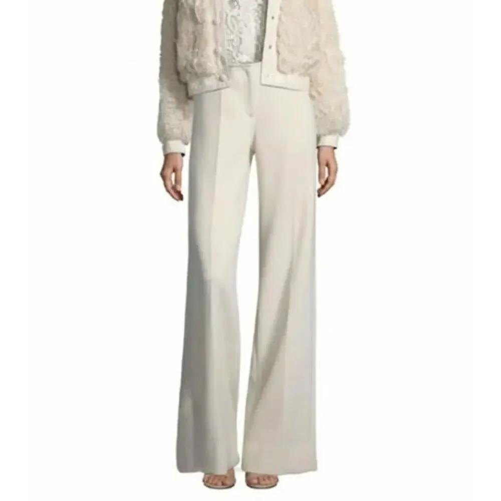 Tory Burch Thomas Trouser High Rise Wide Leg Textured Double Weave Ivory Twill